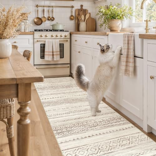 Nakagishi Boho 2x6 Runner Rug Machine Washable Rugs Non Slip Brown
