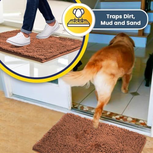 Muddy Mat® | Super Water Absorbent Door Mat Indoor, Microfiber Quick Dry Chenille Entryway Rug, Slip Resistant Front Door Mat, Indoor Mats for Entryway, Machine Washable Pet Rug, Peach 19" x 30"