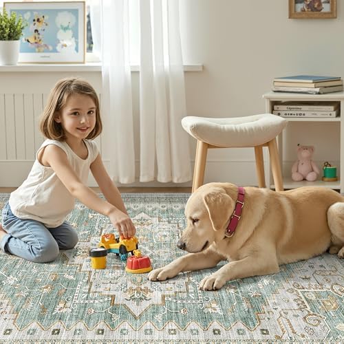 10x14 Area Rug for Living Room,Green Washable Large Rug Soft Boho Carpets