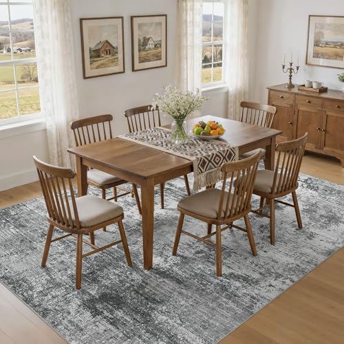 UERMEI 9x12 Area Rug for Living Room - Washable Neutral Modern Abstract Carpet, Non-Slip Soft Large Indoor Floor Rugs for Bedroom Home Office & Under Dining Table Decor, Grey Black