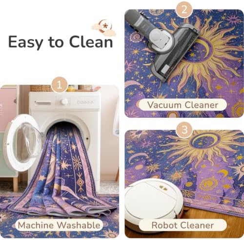 Vacuum-Friendly, 6x9 Washable Area Rug, Pink Purple Blue Gold