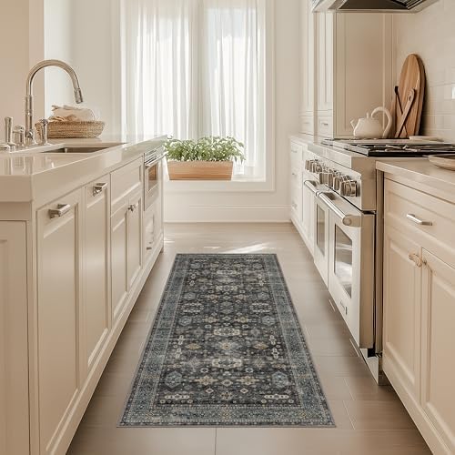 Ruaruarug Hallway Washable Runner Rug 2×6, Ultra Soft for Kitchen, Silver