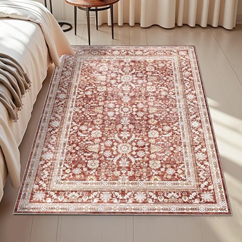 OPPODREAM Vintage RED Area Rugs 3x5, Washable Rug for Living Room
