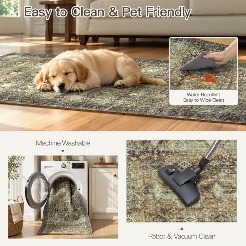 2x6 Area Rugs for Hallways, Brown Washable Non-Slip Kitchen Runner Rug