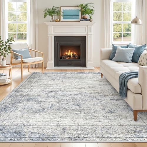 5x7 Area Rugs for Living Room,Large Washable Rug,Blue