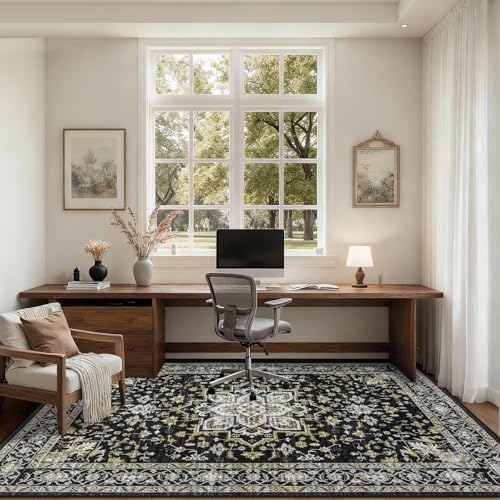5x7 Area Rugs Living Room: Washable Rug for Bedroom Black Gold