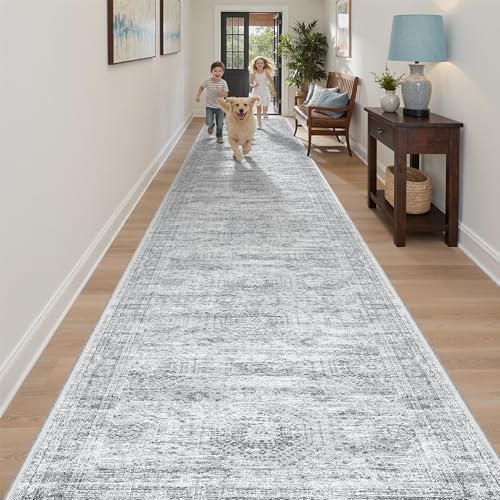 Soalmost Washable Hallway Runner Rug 3x20 Kitchen Entry Rugs Non-Slip, Grey
