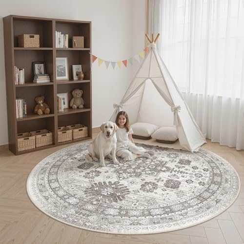 zesthome Round Rug 8ft,Circle Rug for Dining Room Table,Brown
