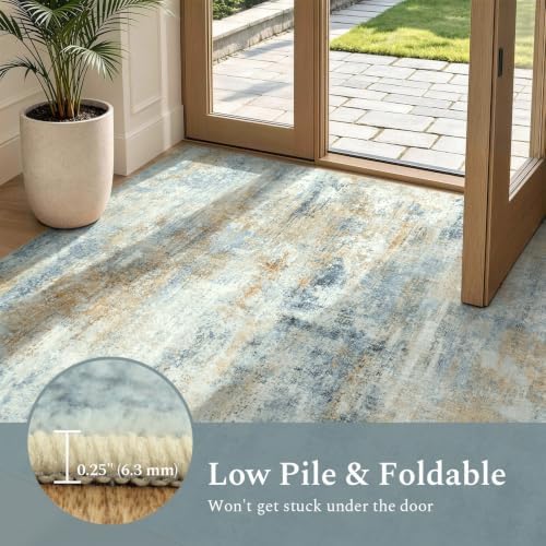 Rugflix 8x10 Area Rugs for Living Room, Washable Large Rug Light Blue