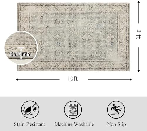 Ruaruarug Washable Area Rug 8×10 for Living Room, Ultra Soft, Gray