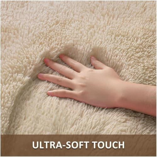 Ophanie Runner Rug for Hallway, 2x6 Upgrade Non-Slip Fluffy Soft Bedside Rugs, Bedroom Living Room Beige Shaggy Carpet for Kids Girls Boys Dorm Nursery Home Decor Aesthetic