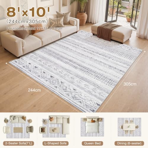 cotiled Boho 8x10 Area Rugs for Living Room: Large Moroccan Washable Rug