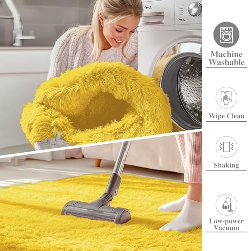 OLANLY 5x7 Machine Washable Large Area Rugs for Living Room, Bedroom, Soft Fluffy Shaggy Bedside Rug, Indoor Floor Carpet for Kids Girls and Boys, Dorms, Nursery, Home Decor Aesthetic, Yellow