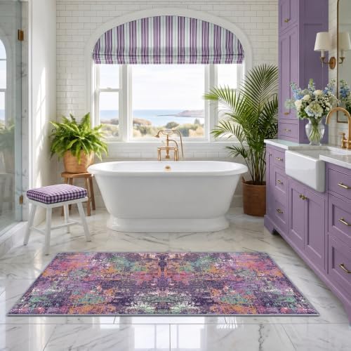 RELEANY Washable Runner 2'x6' Abstract Area Rug for Hallway Purple Multi