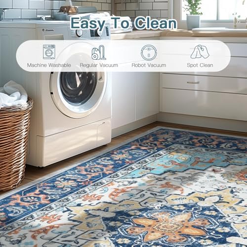 Lofus 6x9 Area Rugs for Living Room Bedroom, Soft Boho Carpet Floral Blue