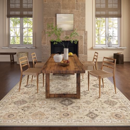 Machine Washable Rug for Living Room: 8x10 Area Rugs Boho Vintage Rug Stain Resistant Non Slip Low Pile Soft Lightweight Carpets for Bedroom Kitchen Dining Room Nursery Kids Room Farmhouse