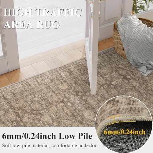 JOOJA 8x10 Neutral Tan Vintage Soft Low Pile Boho Washable Large Area Rug