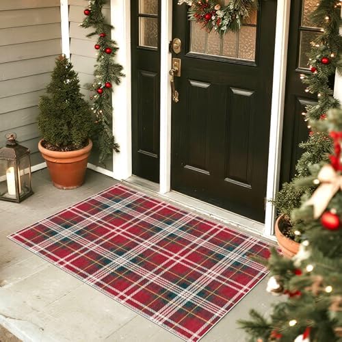 Christmas Plaid Outdoor Rug 28"x43" Front Door Mat Outside Entrance