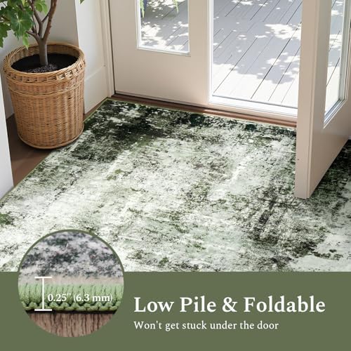 Rugflix 5x7 Area Rugs for Living Room, Washable Dark Green Large Rug