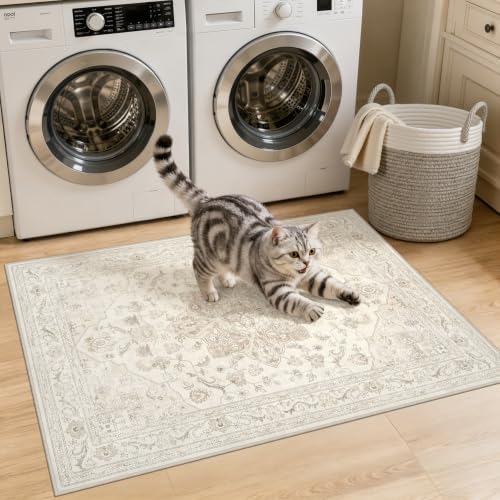 Washable Area Rugs 2x5: Living Room Bedroom Carpet Beige White