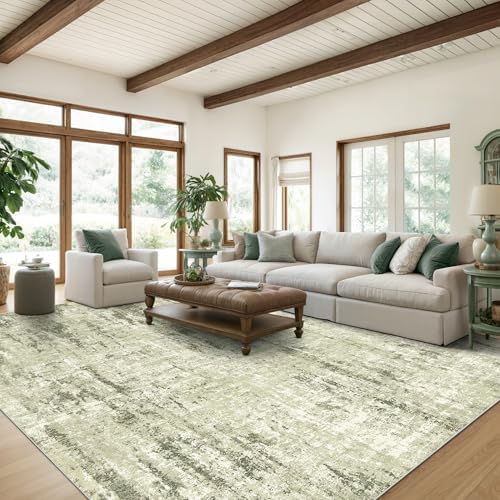 Valenrug 9x12 Area Rug, Large Abstract Washable Rugs for Living Room Green