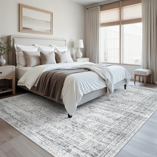 Soalmost 10x12 Area Rugs for Living Room Washable Rug Non-Slip Grey