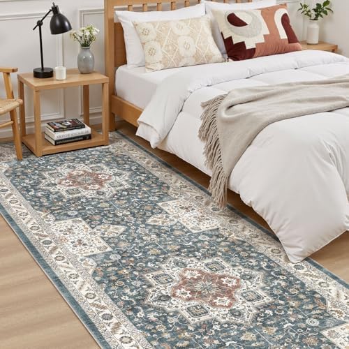 cotiled 3x10 Hallway Runner Rug for Entryway, Non-Slip Vintage, Vintage Blue