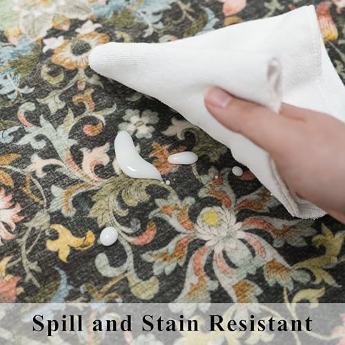 Washable 2x3 Entryway Area Rugs: Vintage Soft Floral Thin Doormat with Non Slip Backing Water Resistant Bathroom Laundry Rug for Kitchen Indoor Carpet for Bedroom Low Pile Floor Mat (2x3,Green)