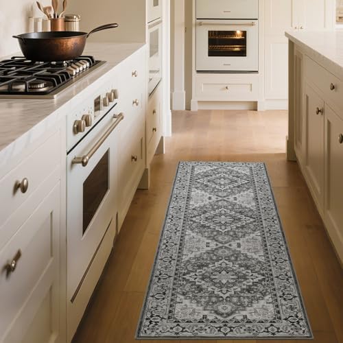 Lofus 2x6 Hallway Kitchen Washable Runner Rug, Boho Entry Long Carpet Grey