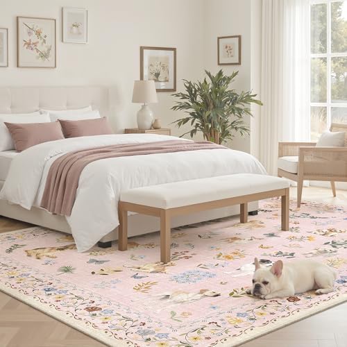 Soalmost Dog 6x9 Pink Area Rugs for Baby Girl Nursery, Washable Soft Rug