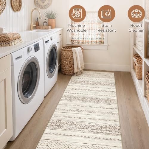 Nakagishi Boho 2x6 Runner Rug Machine Washable Rugs Non Slip Brown