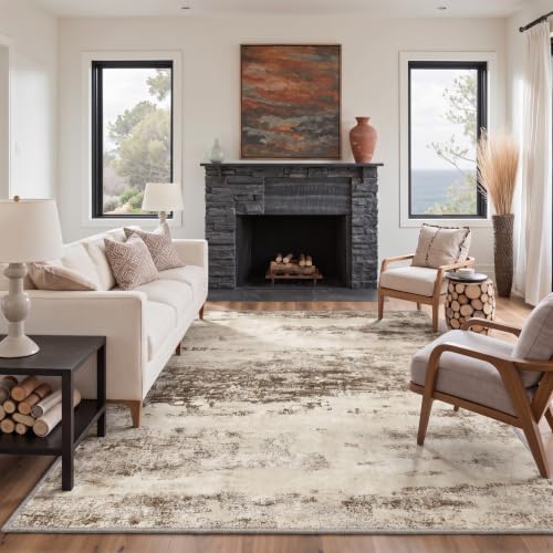 BEIMO 9x12 Antique Beige Abstract Area Rug, Washable Non-Slip for Bedroom