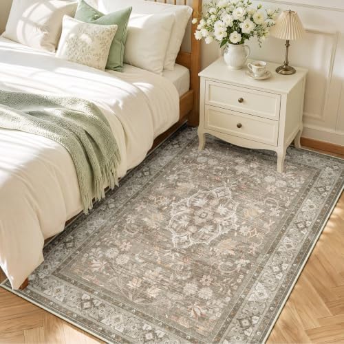 SameBed 5x7 Area Rug Living Room, Vintage Washable Carpet Vintage Brown