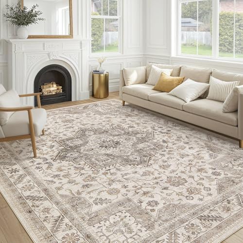 cotiled 6x9 Area Rug for Living Room, Washable, Traditional, Light Brown