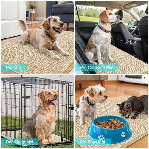 OLANLY Dog Door Mat for Muddy Paws 34x21, Super Absorbent Chenille Mud Mat