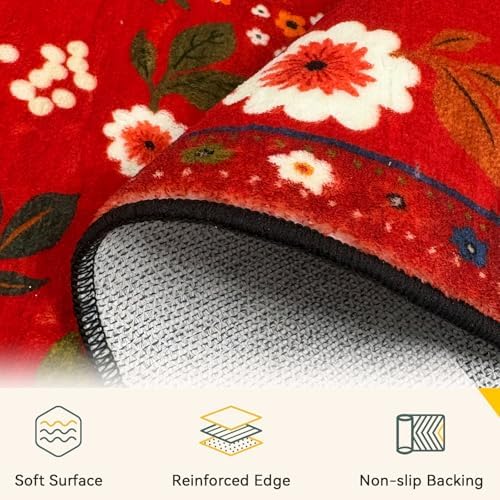 Floral Washable 8x10 Area Rugs Red/Orange