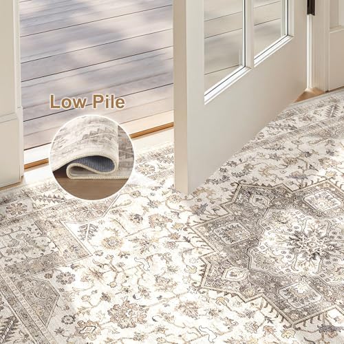 cotiled 3x5 Area Rug for Living Room, Washable, Traditional, Light Brown