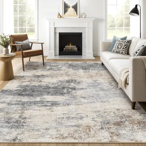 LOONGRUG 9x12 Area Rug Washable Large Neutral Modern Living Room Rugs