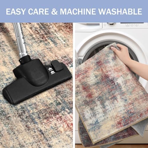 IOHOUZE Abstract Runner Rug 3x20 Ft Extra Long Washable Runners for Hallways, Non Slip Kitchen Runner Printed Faux Wool Entryway Runner Indoor, Modern Abstract Floor Carpet for Hall Stair, Red/Multi