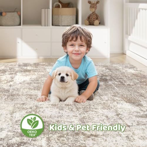LOONGRUG 4x6 Area Rug Machine Washable Neutral Modern Rugs Brown Beige