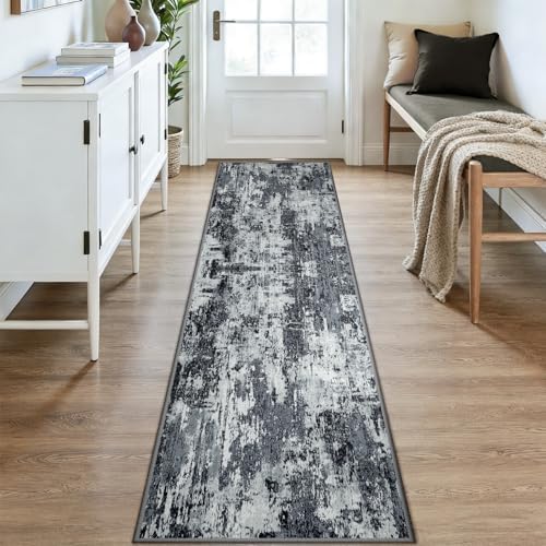 RELEANY Washable Runner 2'x9' Abstract Area Rug for Hallway Black White