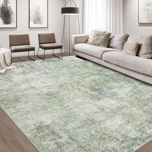 DMOYEST Area Rug Living Room Rugs - 8x10 Washable Large Soft Indoor Neutral Modern Abstract Low Pile Rug Carpet for Bedroom Dining Room Farmhouse Home Office - Green Grey