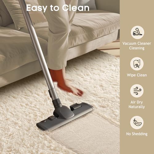 Ophanie Runner Rug for Hallway, 3x6 Washable Non-Slip Fluffy Soft Bedside Rugs, Bedroom Living Room Shaggy Carpet for Kids Girls Boys Dorm Nursery Decor Aesthetic, Ivory with Over 99 pcs Pile fibers