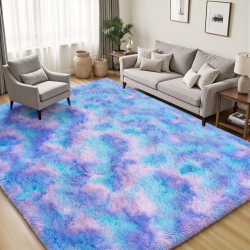 PLHXFR 6x9 Area Rugs Living Room: Fluffy Bedroom Soft Shag Rug Kid Rainbow