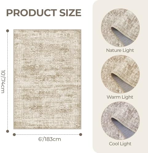 6x9 Area Rugs for Living Room,Large Washable Rug,Brown