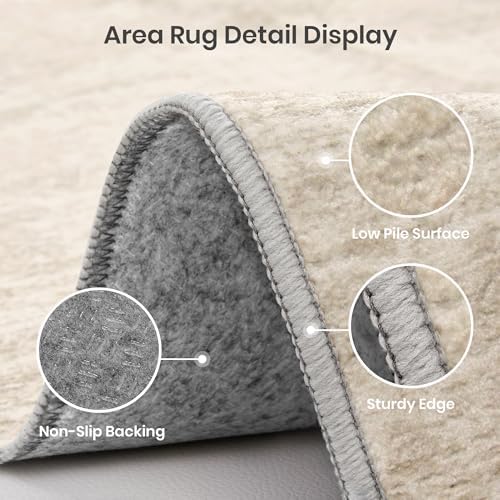 Valenrug Washable Rugs 5x7, Non Slip Large Area Rugs for Living Room, Beige
