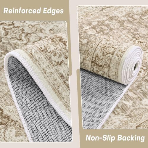 Macgace Washable Vintage Area Rug for Kitchen, 2x6 Khaki Runner Rugs