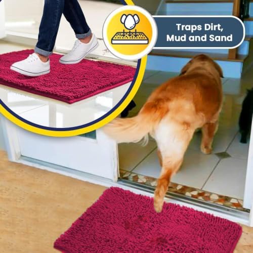 Muddy Mat® | Super Water Absorbent Door Mat Indoor, Microfiber Quick Dry Chenille Entryway Rug, Slip Resistant Front Door Mat, Indoor Mats for Entryway, Machine Washable Pet Rug, Hot Pink 2ft x 4ft