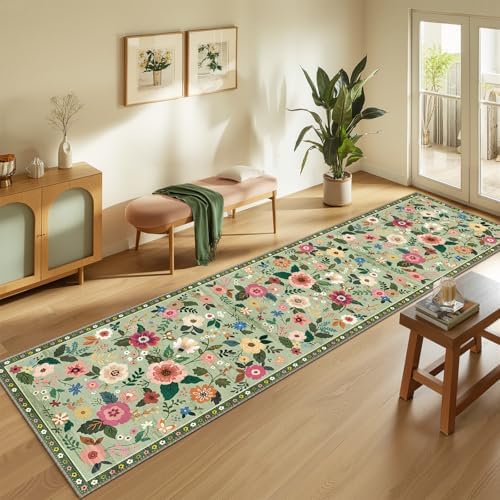Floral Washable 2x8 Area Rugs Runner Entryway Hallway LightGreen