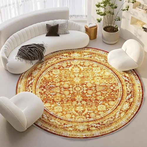 OPPODREAM Vintage Orange Area Rugs 6' Round, Washable Rug for Living Room